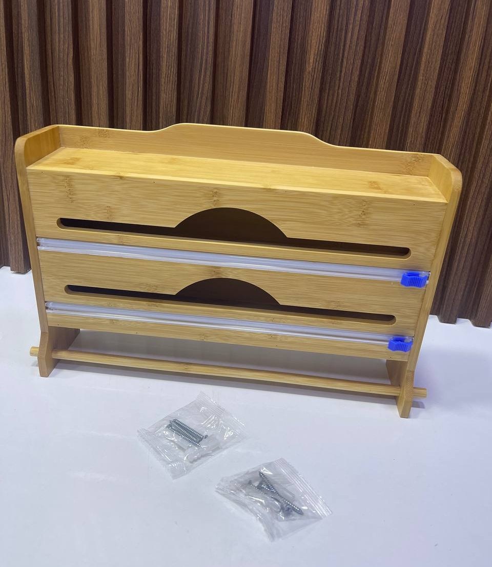 distributeur de film étirable et de papier aluminium en bambou