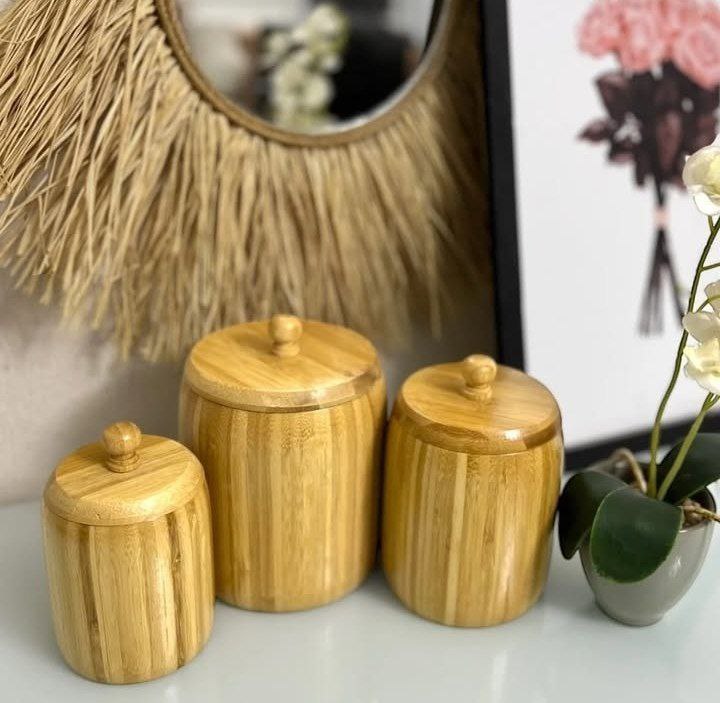 3 bocaux de rangement en bambou