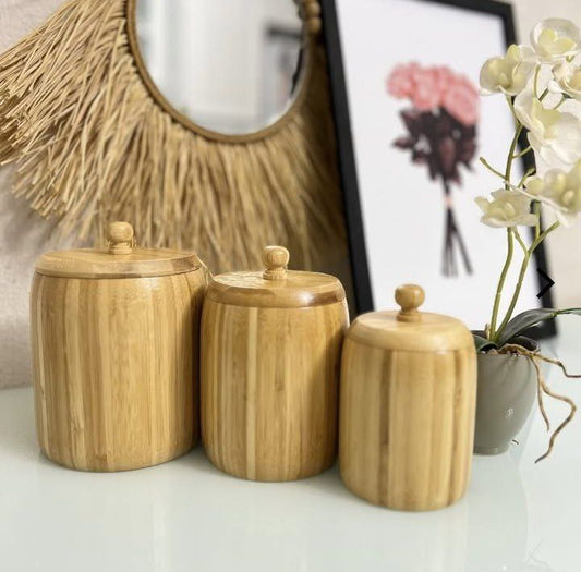 3 bocaux de rangement en bambou