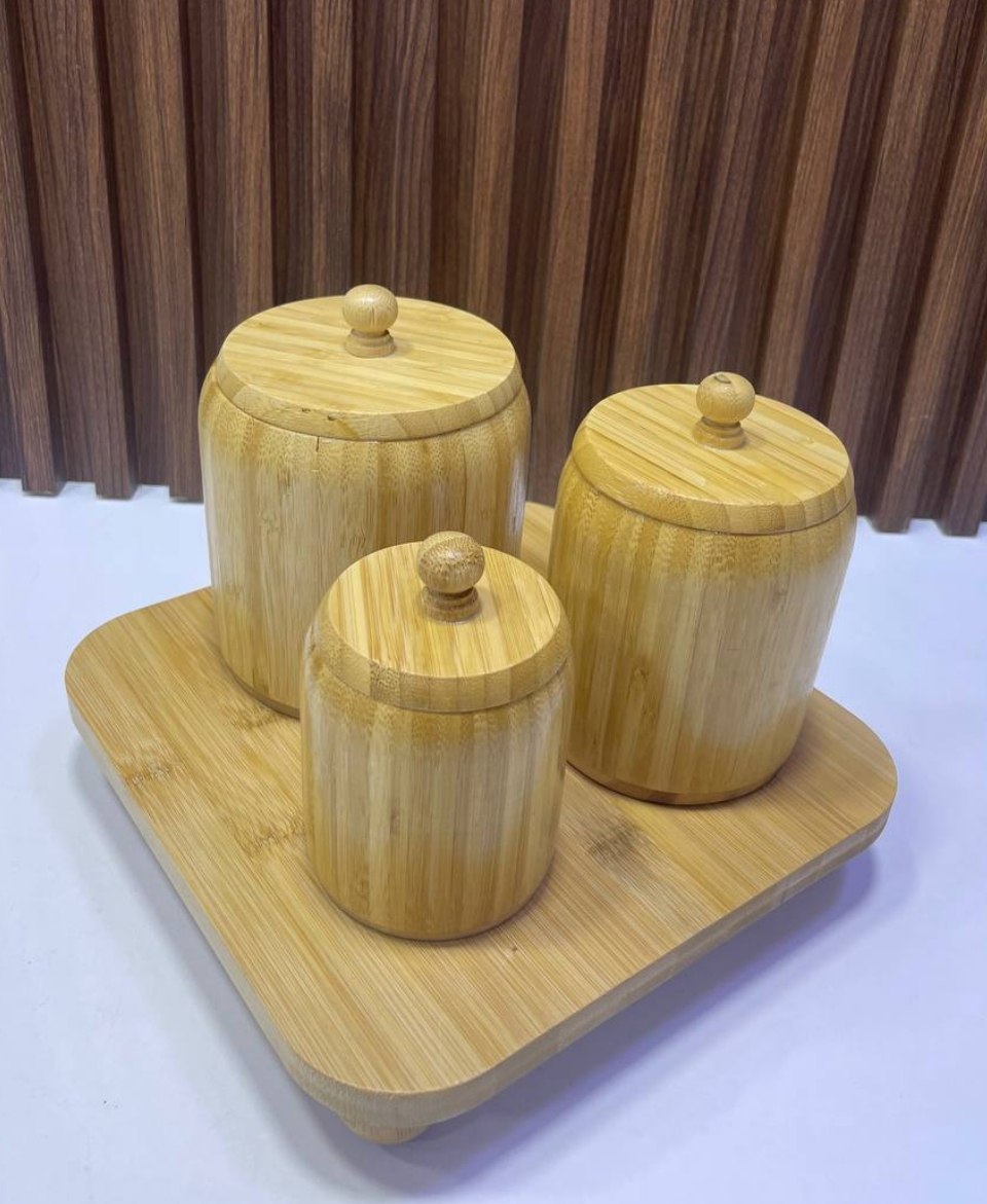 3 bocaux de rangement en bambou