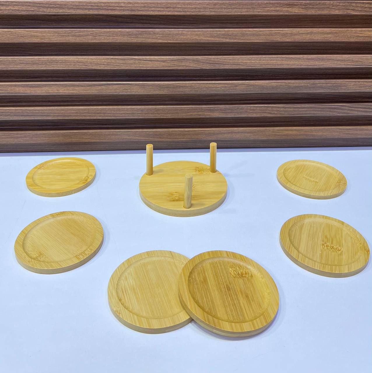 6 pièces Set de sous-verres en bambou avec support