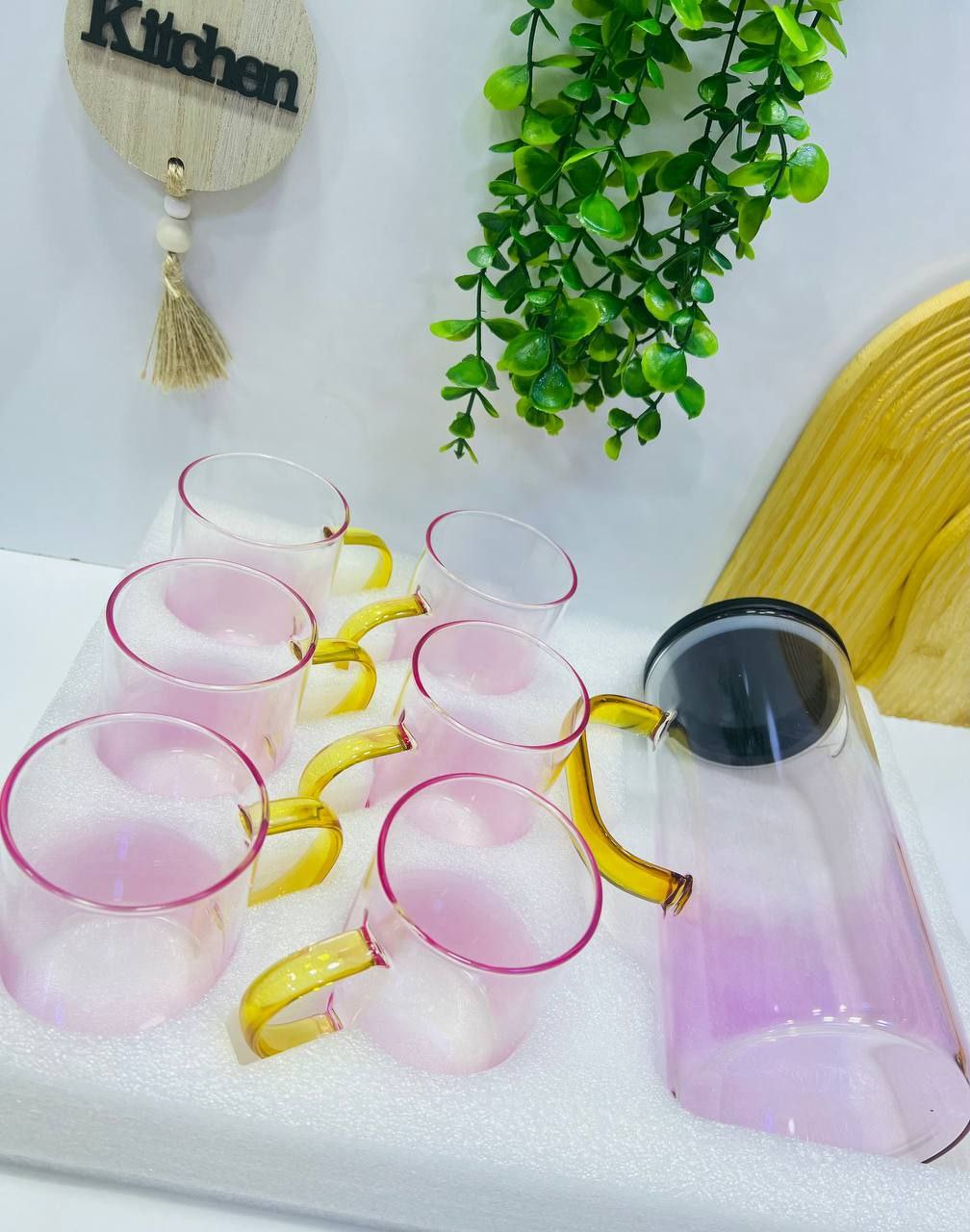 Service en verre 7 pièces (1 carafe + 6 tasses)