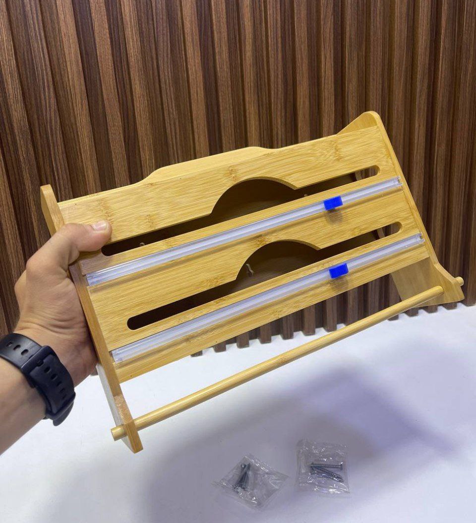 distributeur de film étirable et de papier aluminium en bambou