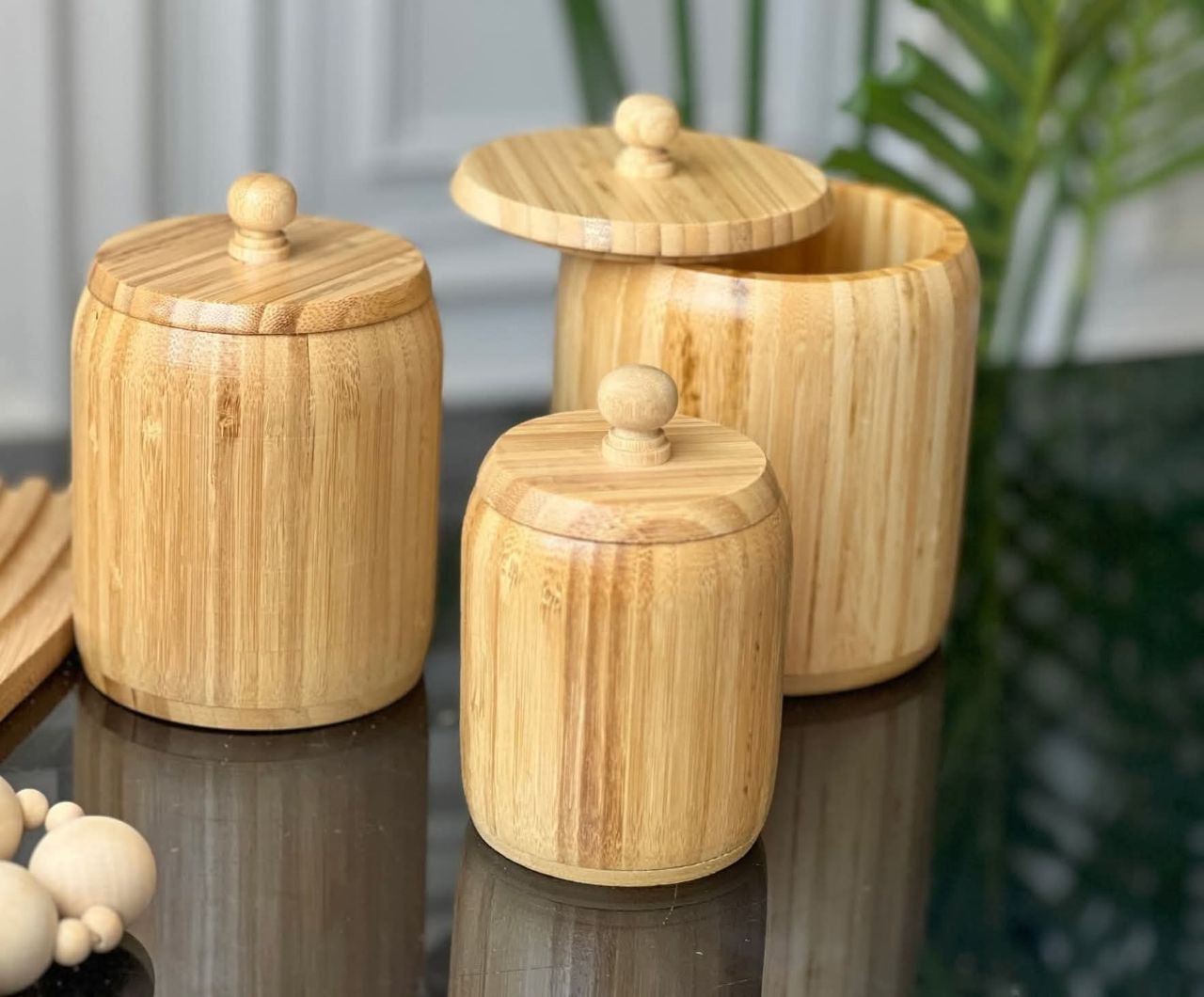 3 bocaux de rangement en bambou
