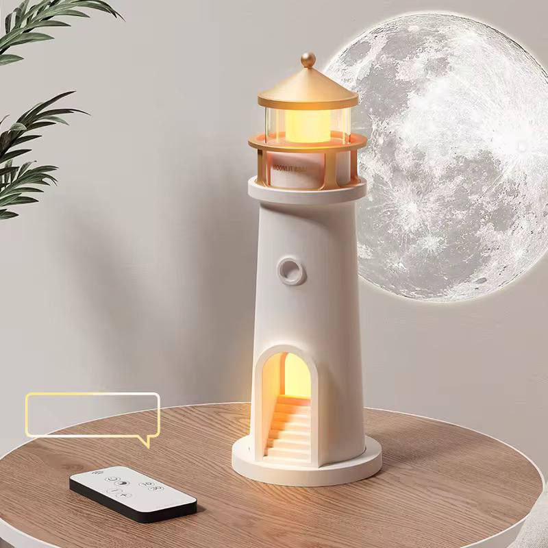 Phare de nuit à projection de lune, lumières ambiantes à intensité variable, Bluetooth, musique, capteur de mouvement, décoration de bureau, cadeau lumineux