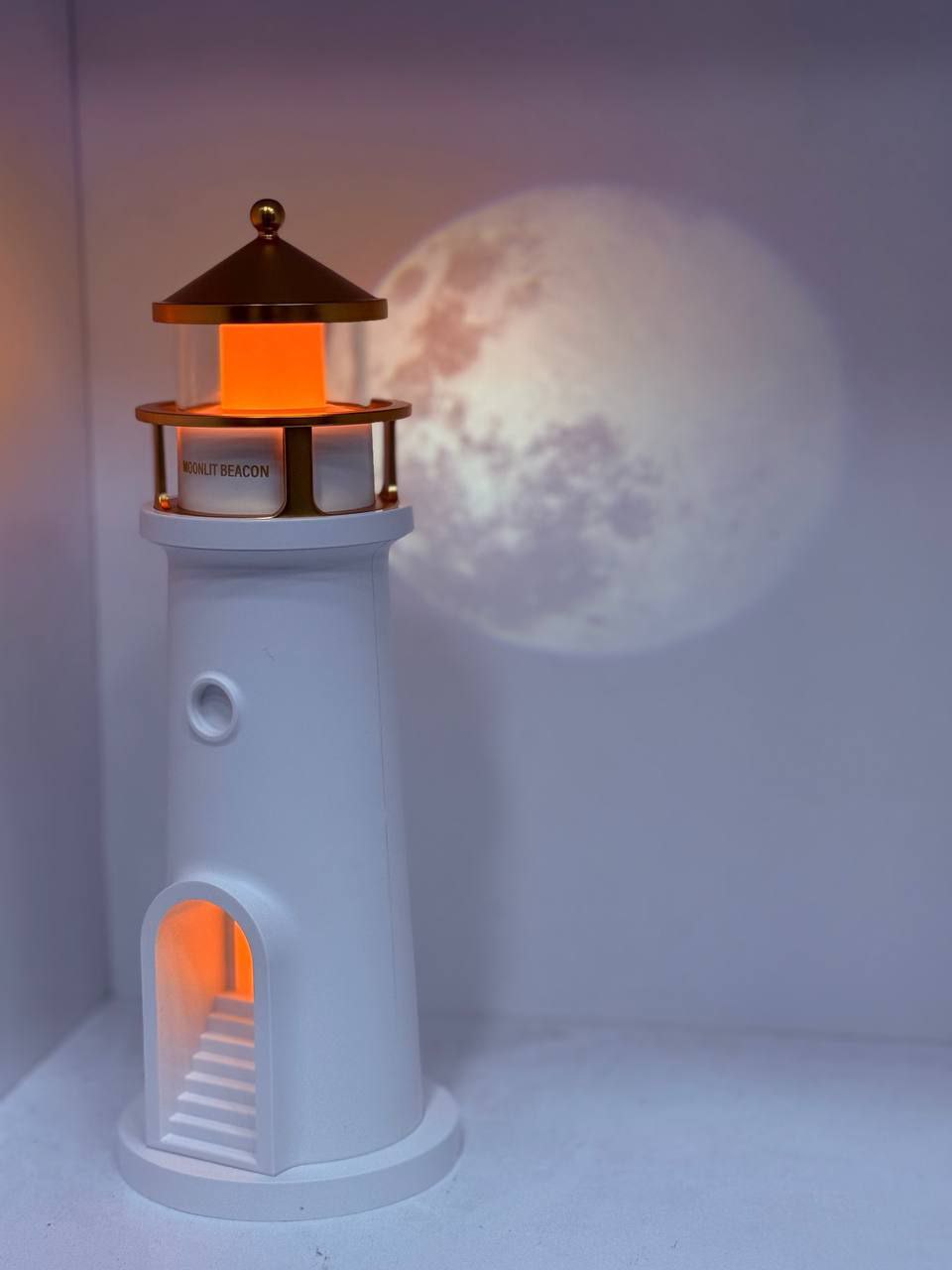 Phare de nuit à projection de lune, lumières ambiantes à intensité variable, Bluetooth, musique, capteur de mouvement, décoration de bureau, cadeau lumineux