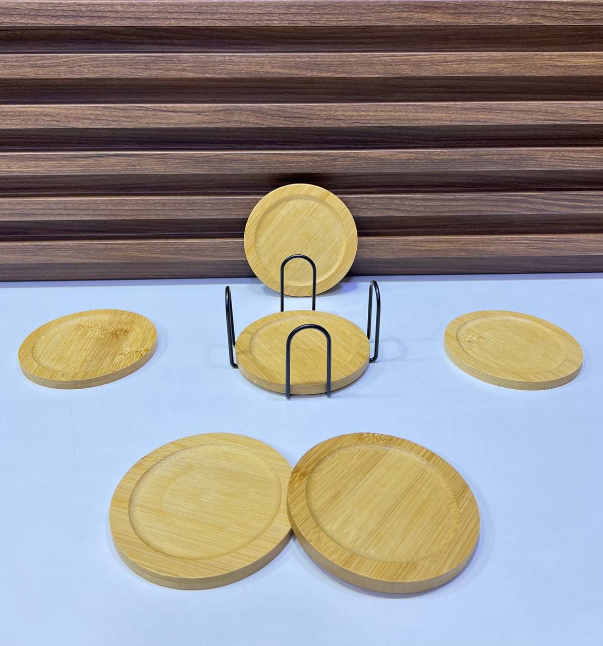 6 pièces Set de sous-verres en bambou avec support