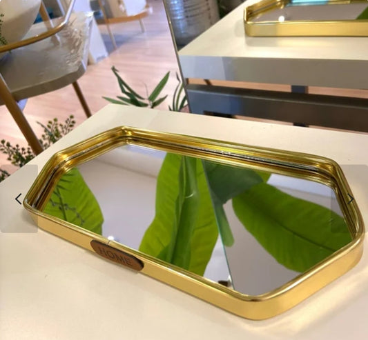 Lot de 2 plateaux en alliage d’aluminium doré avec surface miroir, design élégant et moderne