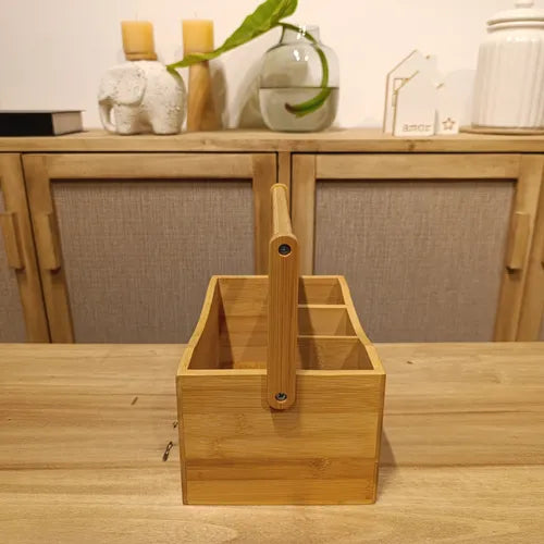 Élégant organiseur en bambou 🌿 – pratique, design et facile à transporter. Idéal pour vos ustensiles, couverts ou accessoires !