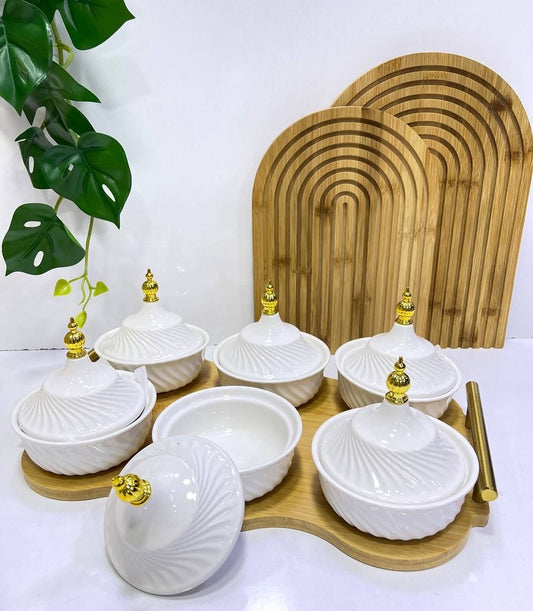 Service apéritif élégant — 6 coupelles en céramique blanche