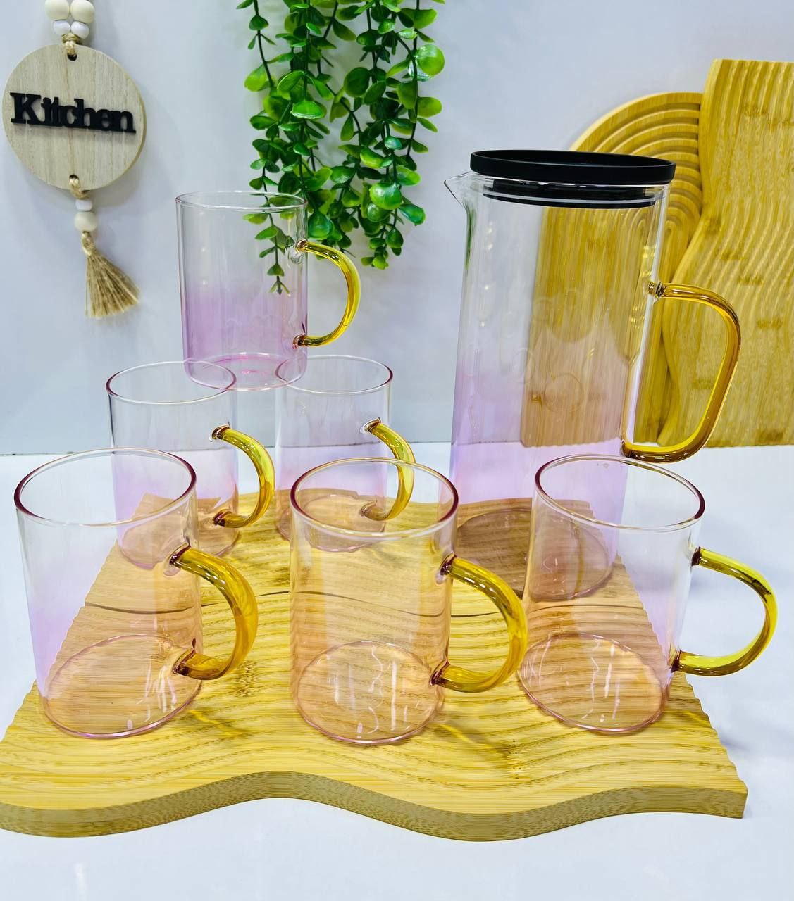 Service en verre 7 pièces (1 carafe + 6 tasses)