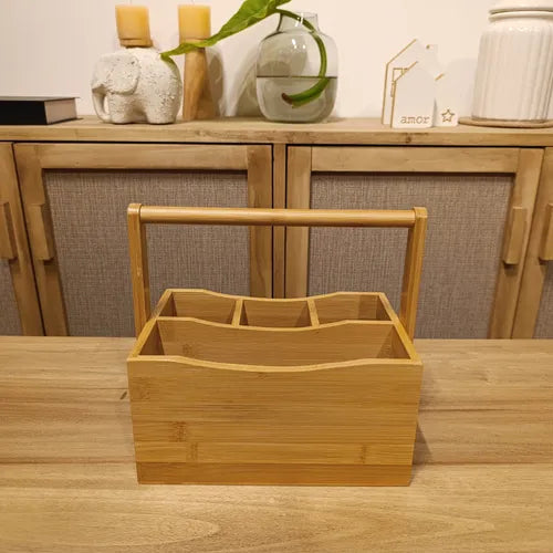 Élégant organiseur en bambou 🌿 – pratique, design et facile à transporter. Idéal pour vos ustensiles, couverts ou accessoires !