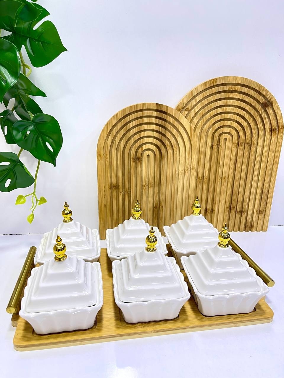 Service apéritif élégant — 6 coupelles en céramique blanche