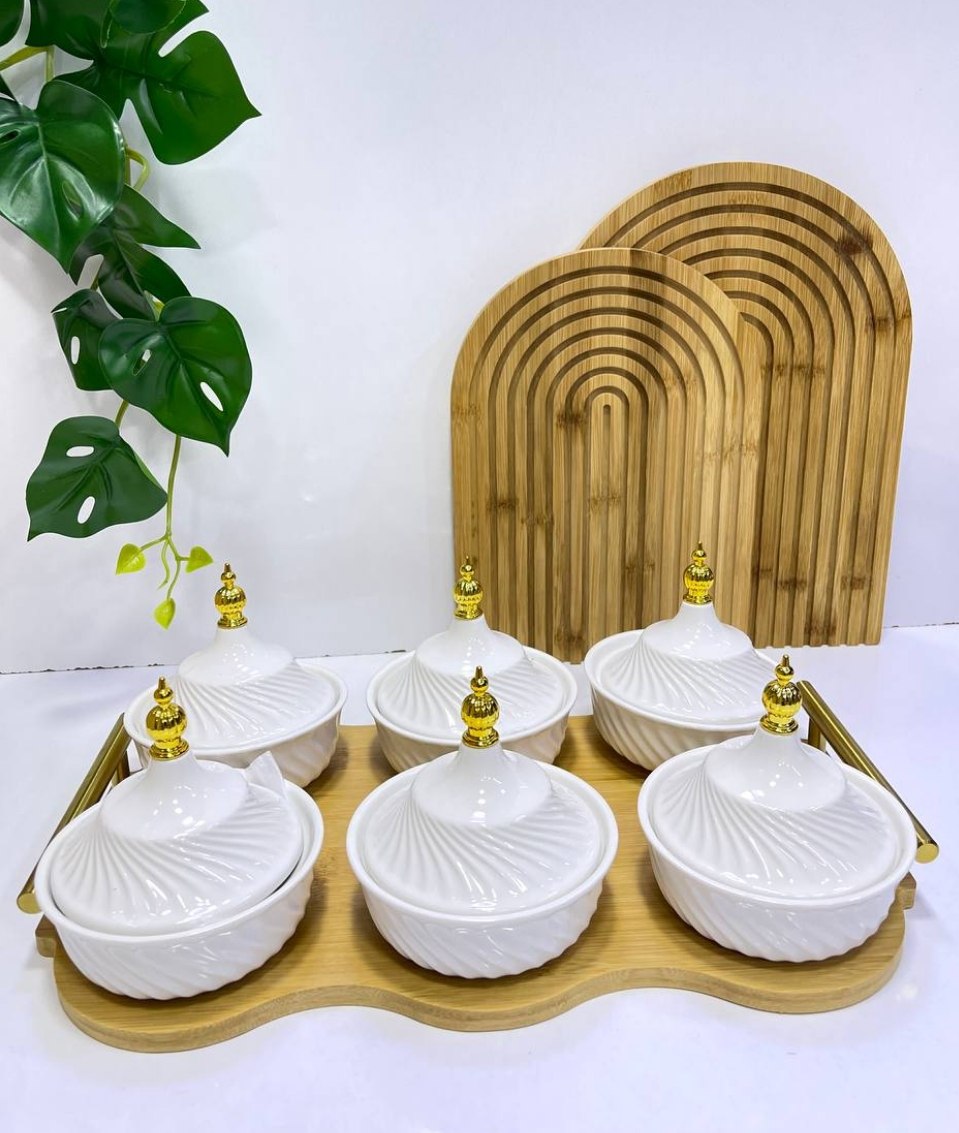 Service apéritif élégant — 6 coupelles en céramique blanche