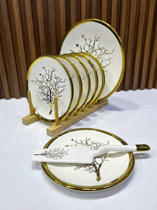 Service d’assiettes 7 pièces – Élégance Dorée ✨